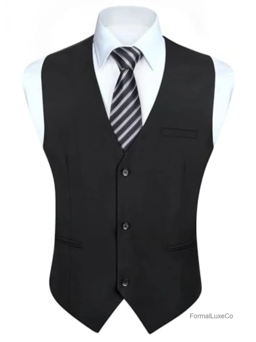 Men's Solid Silk Blend Suit Vest – 3-Button V-Neck Dress Waistcoat, Adjustable